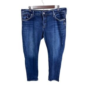Silver Jeans Co. Boyfriend Crop Jeans Women Dark Wash Stretch Denim Blue Size 32